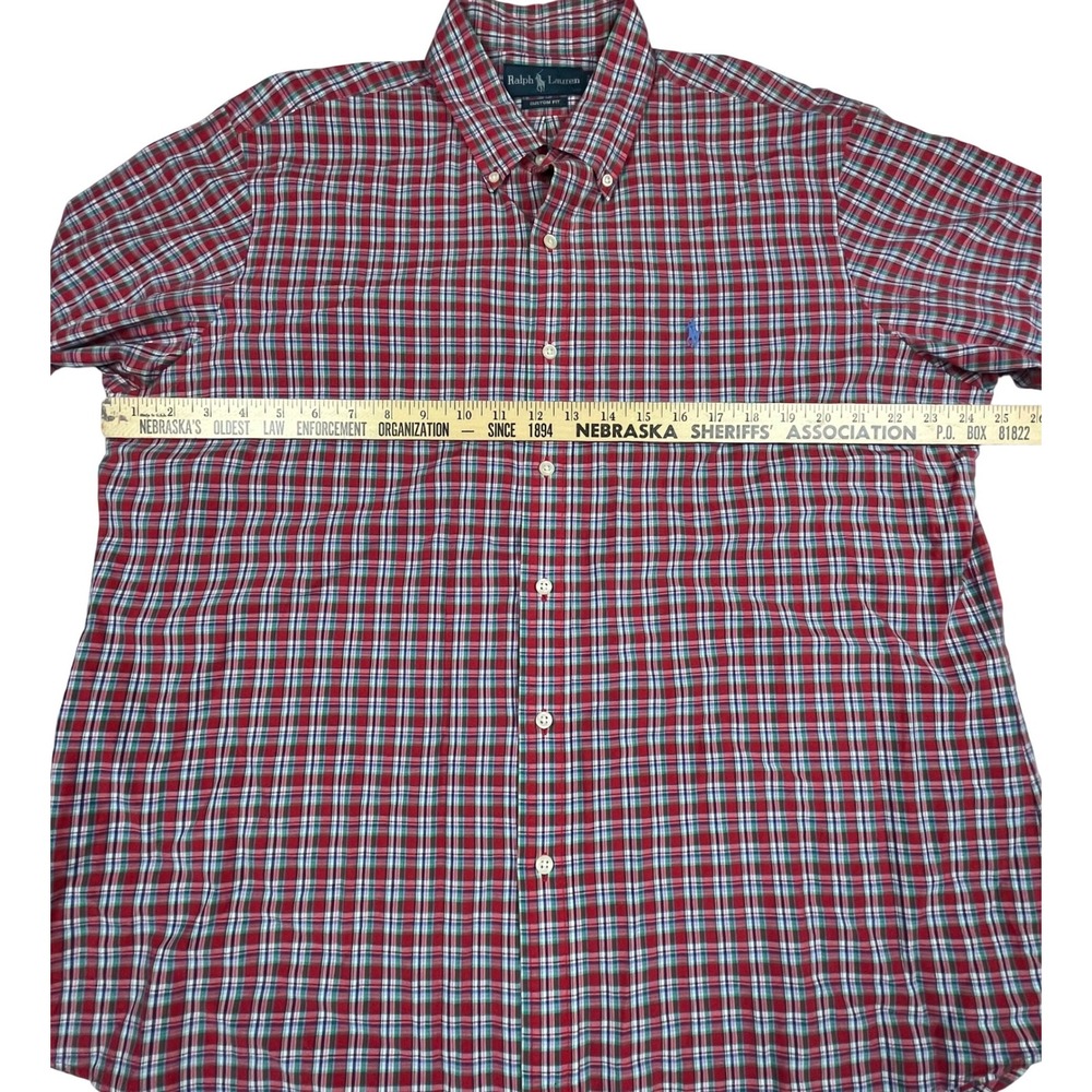 Ralph Lauren EUC Button‎ Down Shirt Men's XL Red Plaid Custom Fit Cotton - Picture 5 of 10